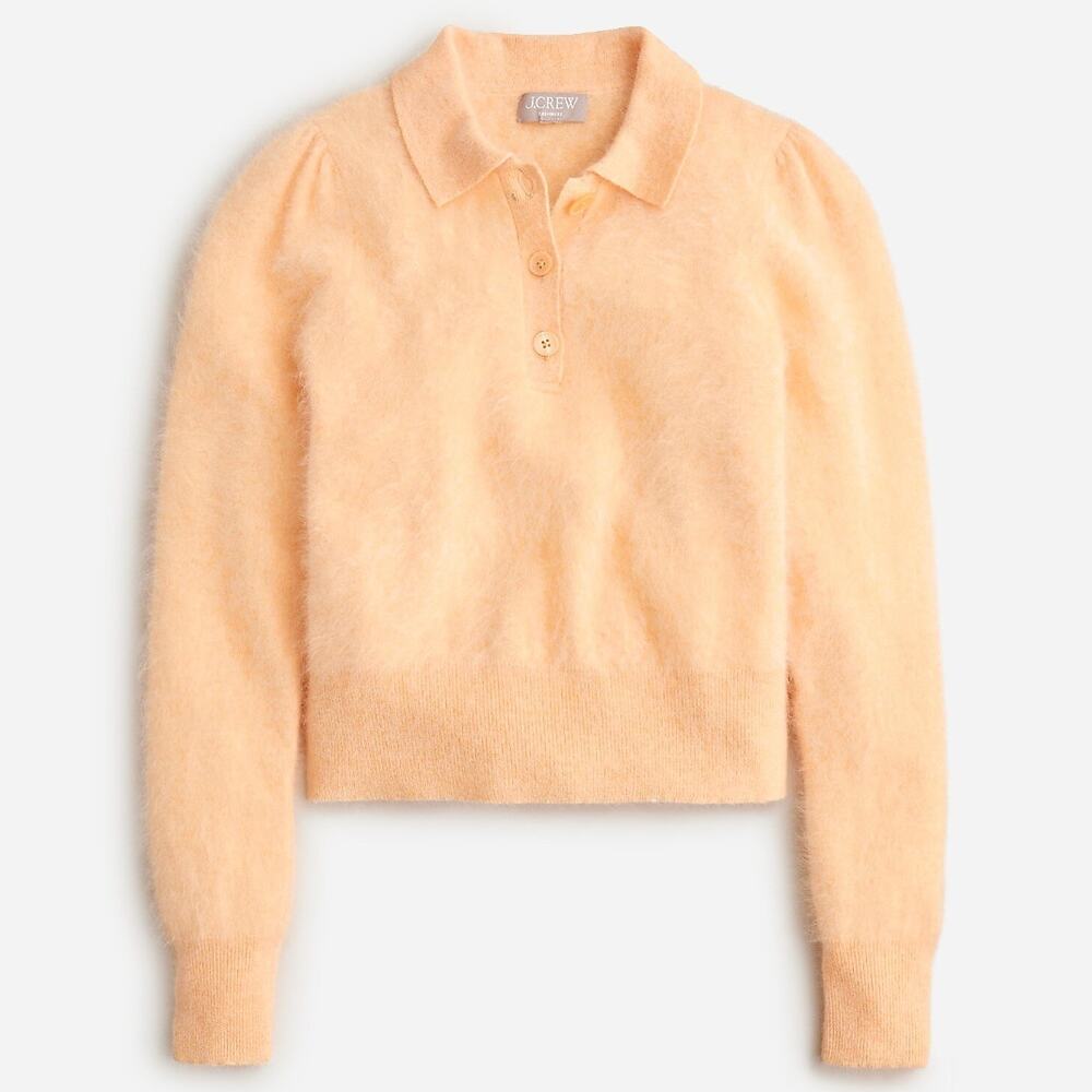 NEW J.Crew Brushed Cashmere Sweater Polo Heather Pale Corn Preppy Collared XXS
